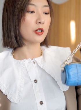 【HSU】Savi同款savislook 复古木耳边娃娃领大领子纯棉白色衬衫