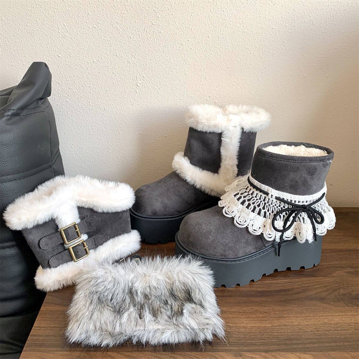可拆卸费尔岛雪地靴加绒时尚百搭冬季保暖2025新款三穿雪地靴,女鞋,时尚雪地靴,淘宝优惠券,粉丝福利购,淘宝优惠卷