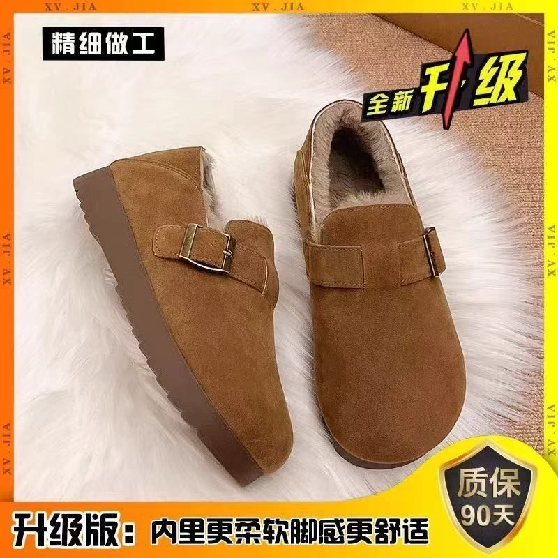 勃肯鞋女2025新款厚底包头复古牛皮软木拖鞋外穿一脚蹬软底潮