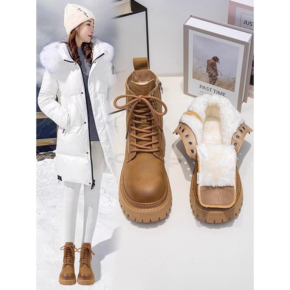 马丁靴女冬季加绒短靴加厚底显脚小黄色配裙子复古大黄靴棉鞋