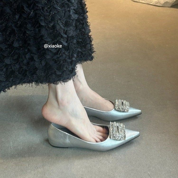 高跟鞋大码跟小众气质不累脚春秋女细法式单鞋女水钻新款2024女鞋