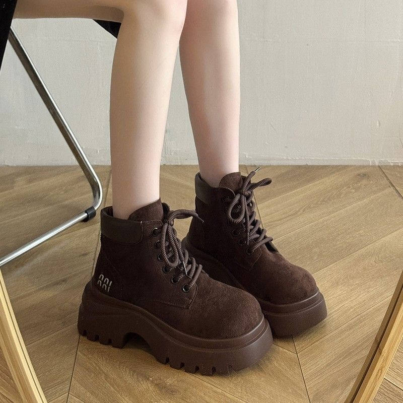 小个子增高厚底短靴女2025秋季新款棕色复古美拉德英伦风马丁靴子