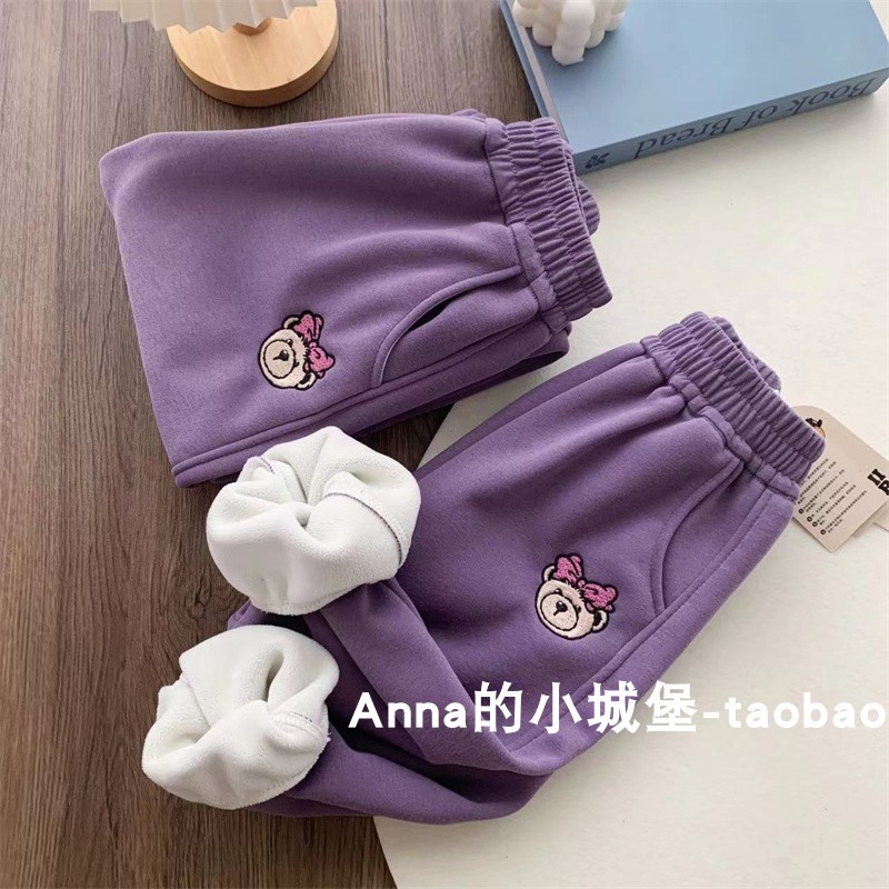 秋冬女童加绒运动裤儿童卡通