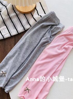 女童2026夏季薄款打底裤儿童女孩蝴蝶结七分裤修身弹力裤百搭韩版
