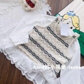 外贸原单童装 洋气百搭背心坎肩 女童春夏条纹马甲女孩镂空针织衫