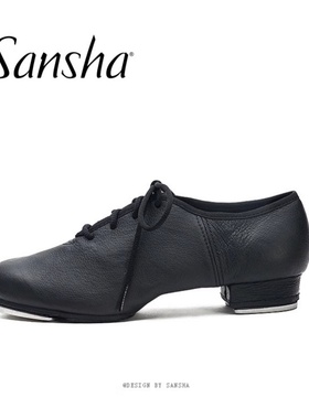 Sansha/三沙烤焦皮踢踏舞蹈鞋两片底黑色系带成人踢踏鞋女TA02LPI