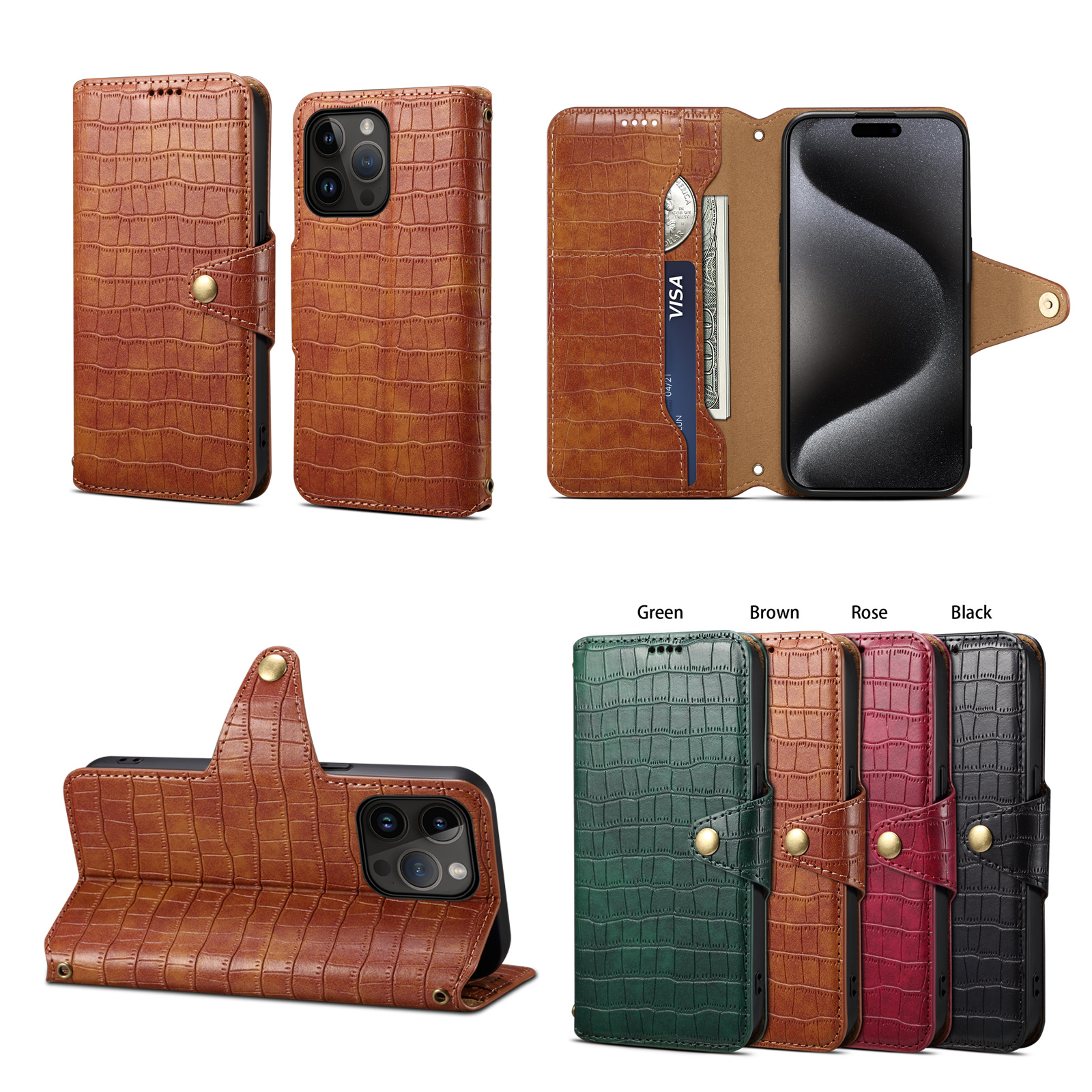 适用iPhone15ProMax新款手机壳苹果15/14/13/12 pro翻盖磁吸保护套14/15 plus商务高档壳14pro支架皮套带挂绳