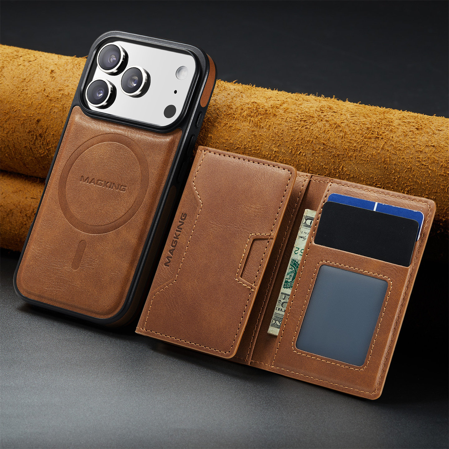 适用iPhone17ProMax手机壳苹果17/16/15/14/13 pro插卡保护套16pro max支架壳磁吸卡包二合一17pro无线充电壳