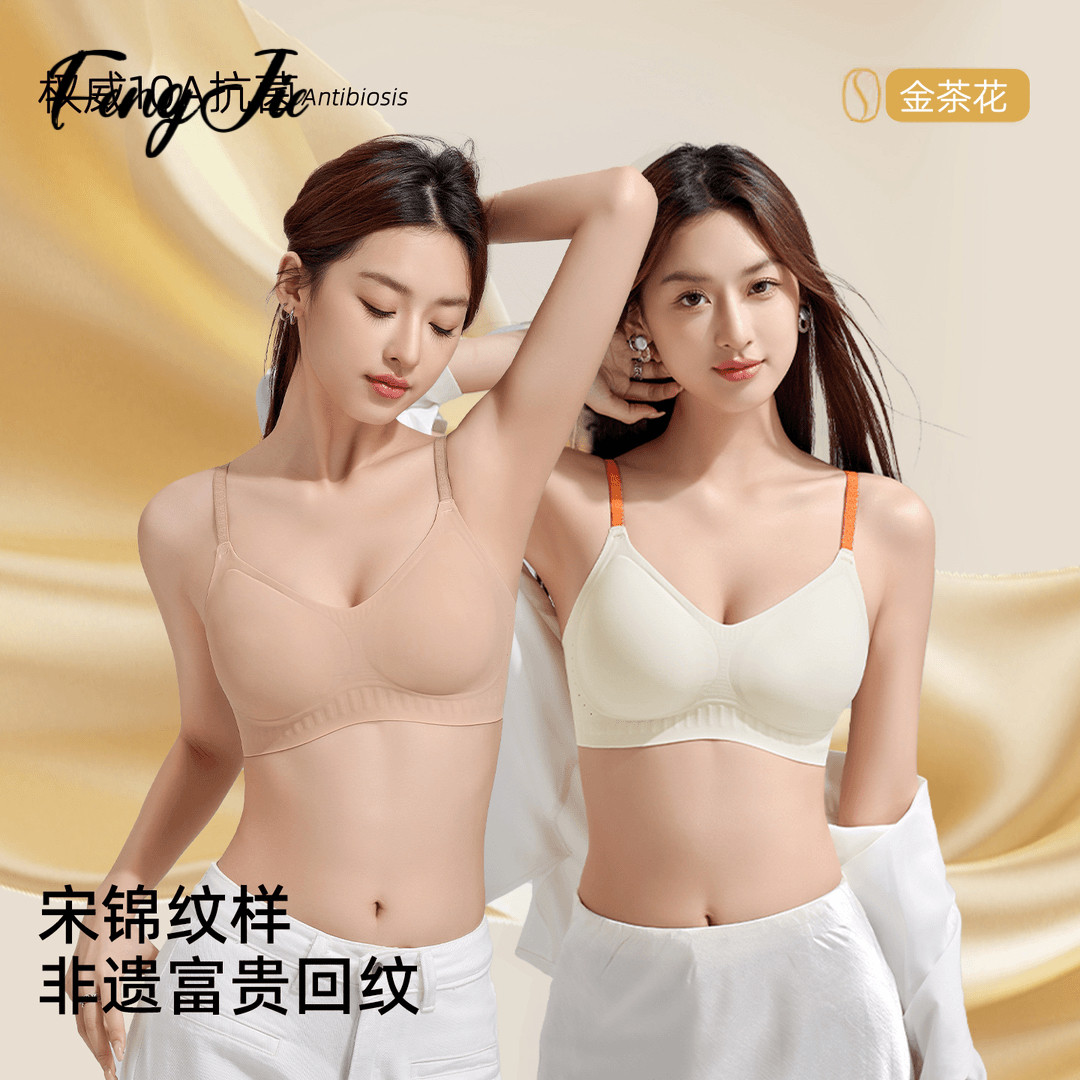 2026桑蚕丝抗菌透气内衣女薄款固定杯聚拢大胸显小果冻软支撑文胸