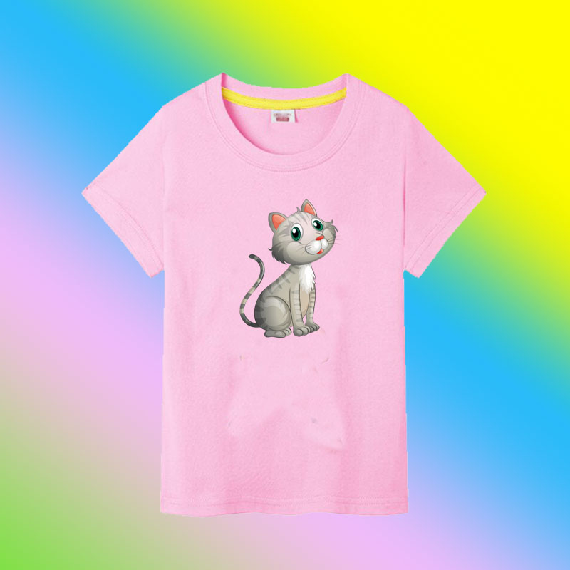 可爱小猫2026粉色短袖兄妹装夏半袖儿童短袖t恤男女孩体恤姐弟装