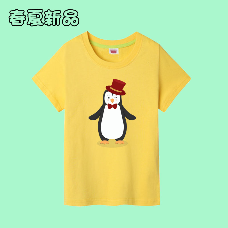 海洋动物幼儿园表演服企鹅图案儿童短袖T恤夏季卡通男女童上衣服