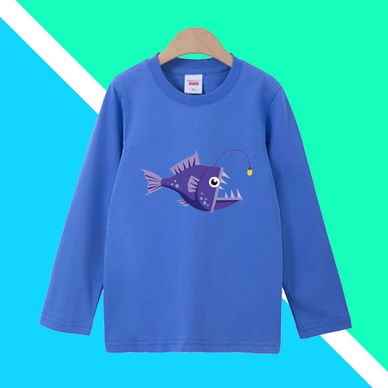 幼儿园纯棉sea大海洋世界ocean鱼虾鲨鱼灯笼鱼长袖T恤衣服儿童装