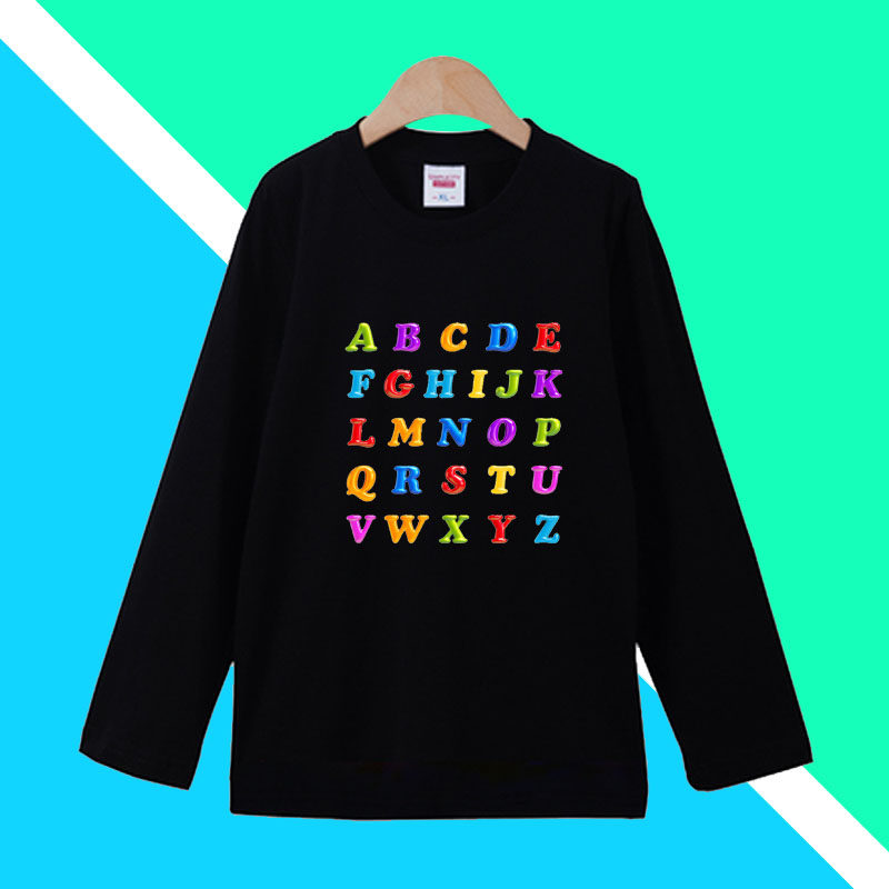 儿童26个英文字母印花打底衫内搭春夏季宝宝可爱卡通长袖t恤