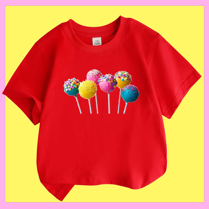 棒棒糖T恤 儿童白色短袖糖果衣服 男女童宝宝上衣夏5纯棉幼儿班服