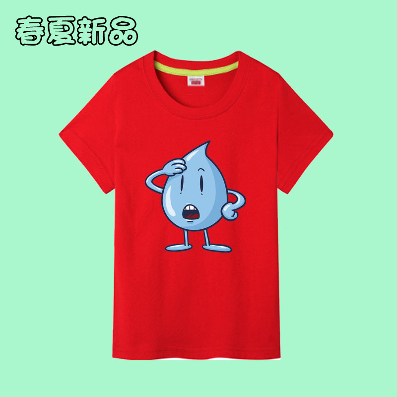 小学生纯棉水纹波浪水滴水珠水花节约用水短袖T恤衣服儿童装班服7