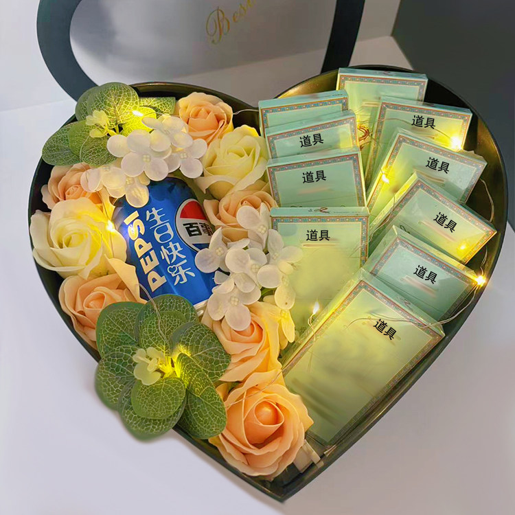 创意玫瑰花束装香烟礼盒情人节可乐定制刻字礼品套装送老公男朋友