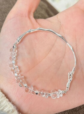 2026新款s925纯银天然冰透白水晶银手镯小众设计手链女简约高级感