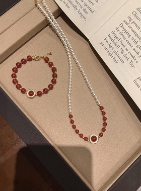 2026新款天然红玛瑙金珠施家珍珠项链女优雅精致显白锁骨链本命年