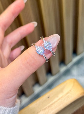 25新款天然托帕石闪钻方糖银戒指女精致小众百搭简约轻奢高级指环