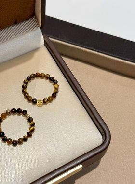 25新款纯银金色拉丝猫眼虎眼石钱币戒指女简约个性复古叠戴指环