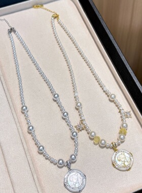 2026新款施家珍珠天然白贝母吊坠水冰月项链女个性仙女轻奢锁骨链