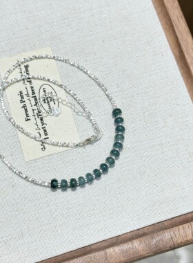 26新款s925纯银天然蓝水翡翠算盘珠碎银子满天星项链女高级锁骨链