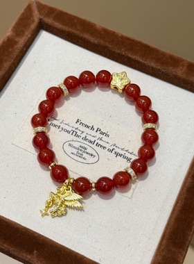 2026新款天然红玛瑙闪钻隔片五角星沙金飞马手链女个性本命年马年