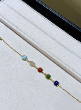 2026新款电镀真金闪钻五彩宝福星高照手链女精致时尚叠戴小众手饰