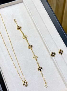 2026新款闪钻镂空虎眼四叶草手链精致小众百搭高级感项链耳饰套装