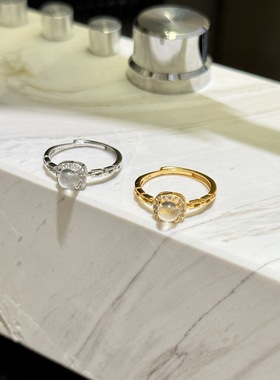 2026新款天然水沫玉满钻四爪锁链s925纯银戒指女个性简约高级指环