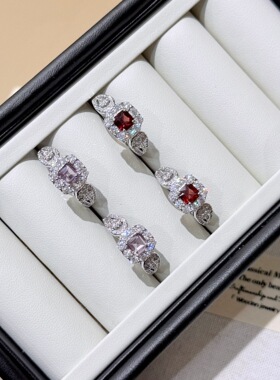 2026新款天然紫水晶满钻方糖石榴石开口戒指女高级感小众气质首饰