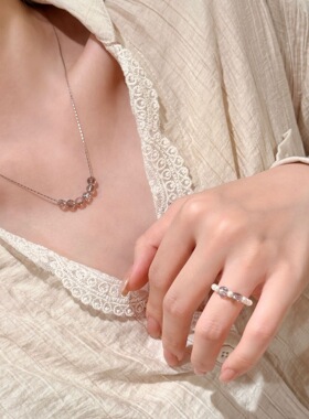 2026新款s925纯银正圆施家珍珠几何捷克珠戒指蛇骨项链简约锁骨链