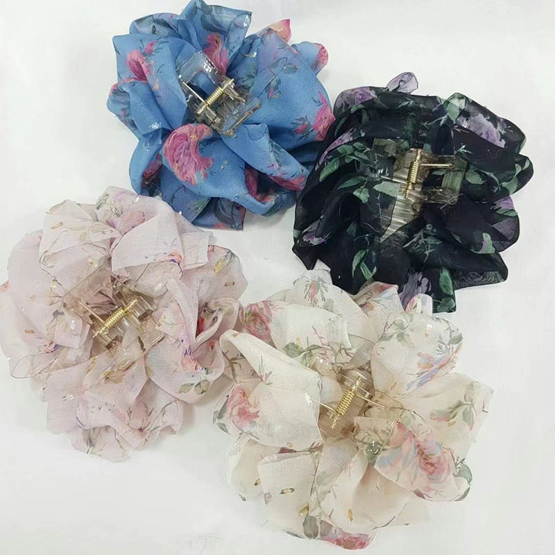 碎花雪纺抓夹后脑勺发抓盘发夹