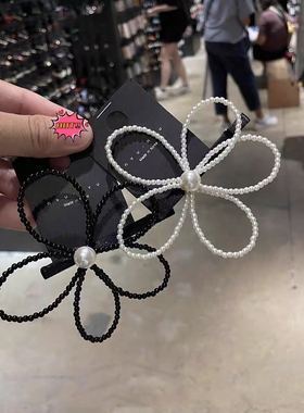 韩国东大门进口代购NYU.NYU发饰珍珠串珠侧边夹花朵刘海夹鸭嘴夹