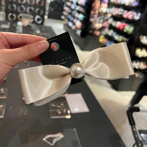 nyunyu绸缎大号蝴蝶结珍珠发夹