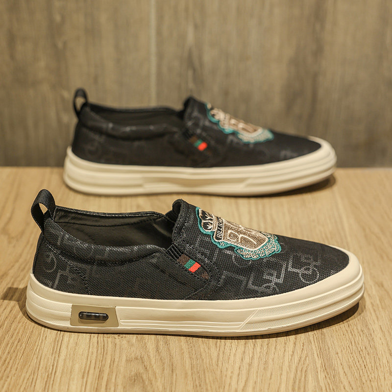 男鞋夏季透气一脚蹬帆布鞋男款软底休闲乐福板鞋刺绣潮牌鞋子夏天,流行男鞋,帆布鞋,淘宝优惠券,粉丝福利购,淘宝优惠卷