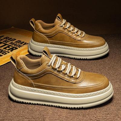 2024新款皮面厚底增高小白鞋