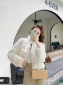 长袖 法式 皮草外套格子立领短款 加厚保暖百搭獭兔毛甜美上衣