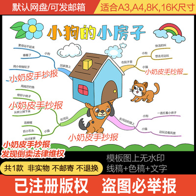 小狗的小房子思维导图手抄报模板半成品电子版好书推荐黑白线稿涂