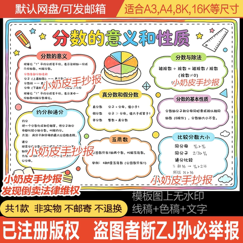 分数的意义和性质手抄报五年级数学下第4单元小报模板线电子版线
