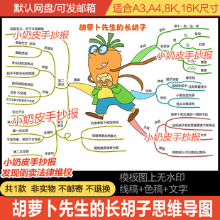 胡萝卜先生的长胡子思维导图总结电子版模板线稿涂填色手抄报小报