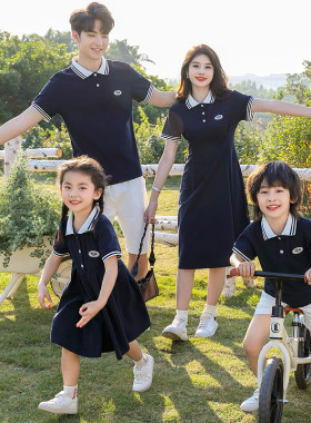 亲子一家三口四口装母女裙子夏季