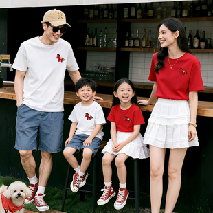 亲子装2026新款春季短袖t恤上衣 一家三四口家庭套装母女裙子潮夏
