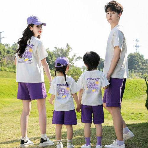 国潮亲子装一家三口四口家庭装夏