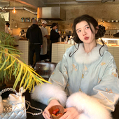 渔小平 两件套 国风新中式 烟花雨 重工手工钉珠丝绒狐狸毛外套套装