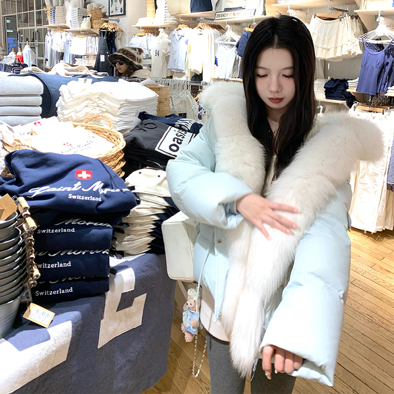 渔小平 薄荷雾凇 狐狸毛领可拆卸羽绒服高级感超好看保暖外套女冬