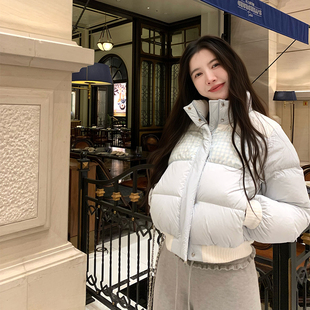 渔小平 小软包 格纹碎花拼色90白鸭绒超好看羽绒服女冬季短款外套