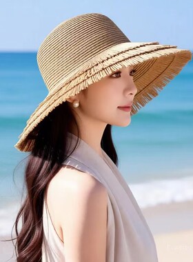 时尚帽子女春夏季新款户外休闲防晒草帽海边度假沙滩出游遮阳帽