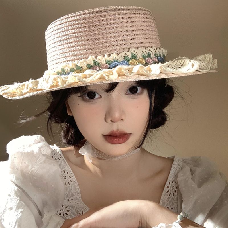 新款蕾丝花边草帽女春夏季时尚百搭出游休闲太阳帽户外遮阳防晒帽
