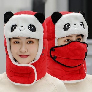 网红骑车帽子女秋冬季加绒加厚雷锋帽保暖冬帽冬天东北防寒套头帽